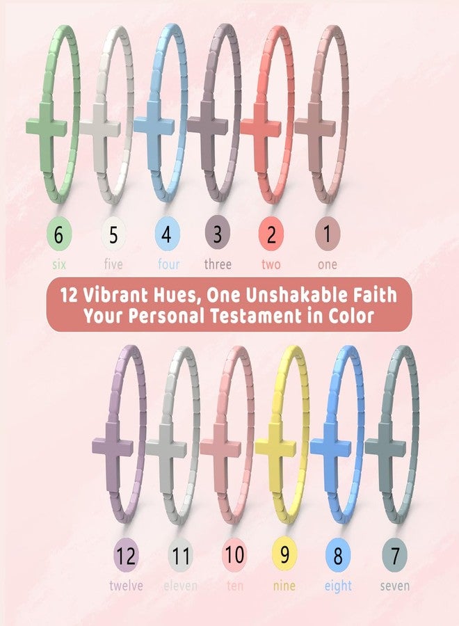 YalsFTY 12PCS Pastel Cross Silicone Bracelets for Kids & Youth - Soft Color Christian Rubber Wristbands, Religious Party Favors Gifts, Waterproof, 54.4mm Diameter - Image 2